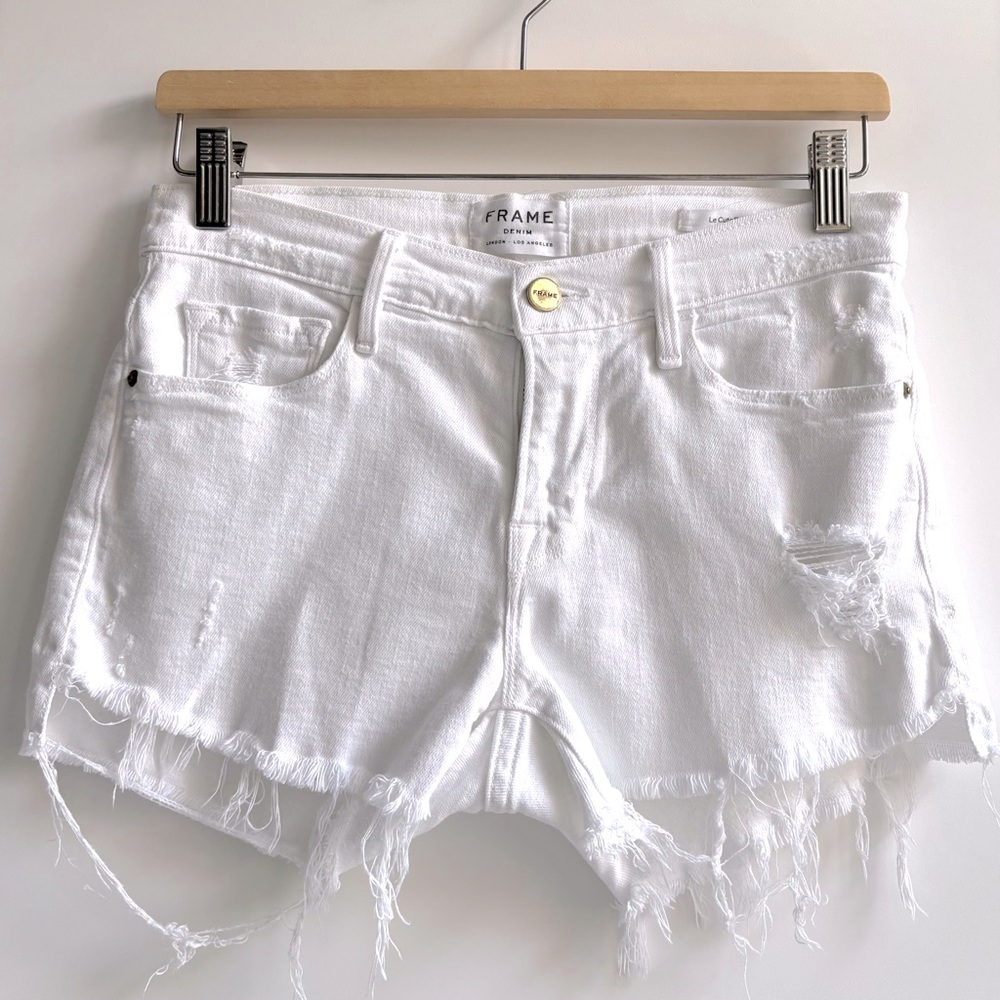 Frame Denim Le Cutoff Tulip Frayed Hem Jean Short Distressed White Blank Rookley